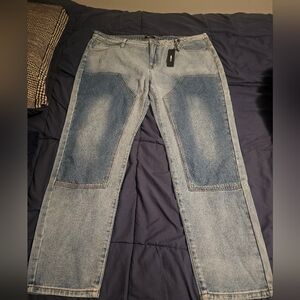 Blue Relaxed Fit Jeans with Faded Distressing